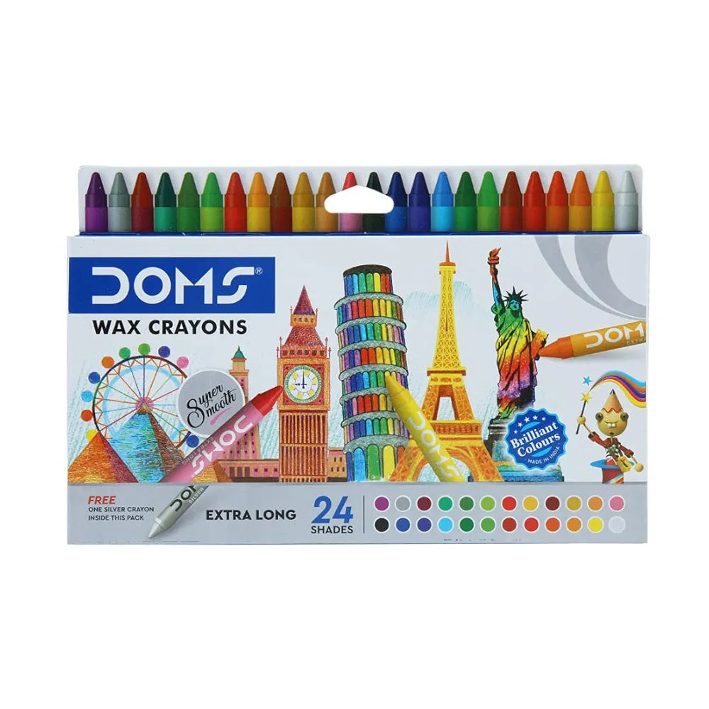 DOMS 3450 LONG WAX CRAYONS 24 SHADE DOMS 3450 LONG WAX CRAYONS 24 SHADE